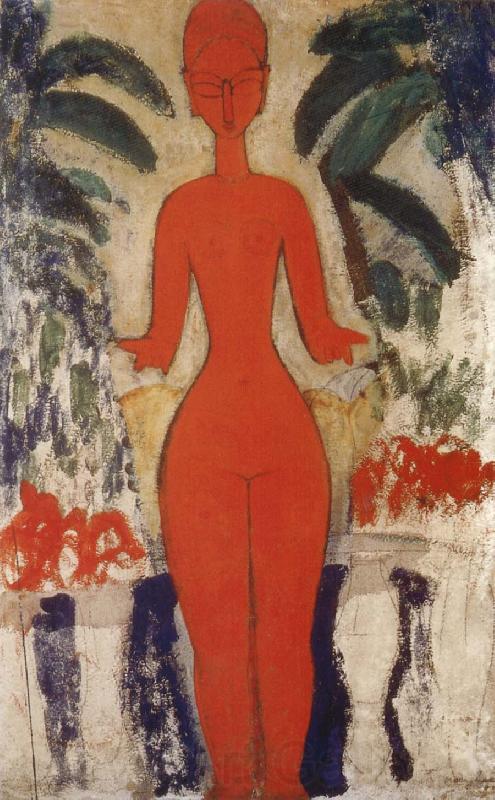 Amedeo Modigliani Standing nud with Garden Background Norge oil painting art
